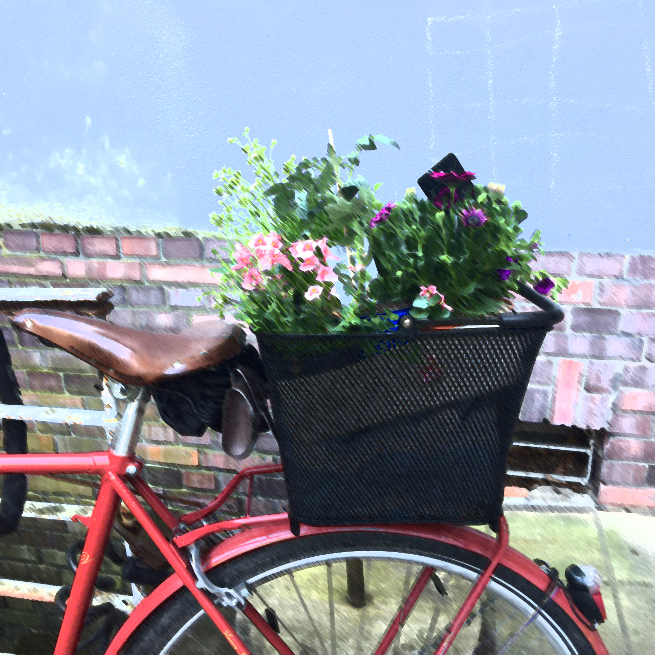 Fahrradkorb mit Blumen